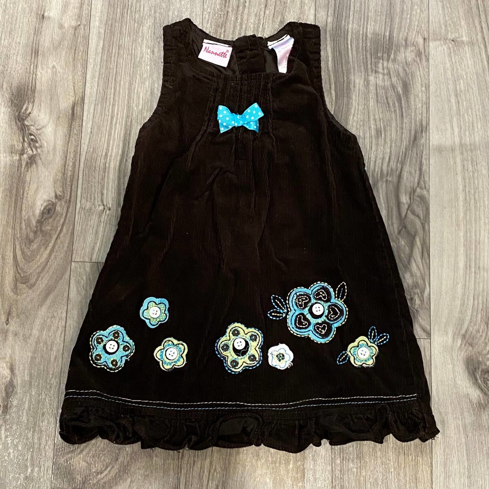 Nannette 24Mo. Infant Brown Corduroy Flower Appliqué 100% Cotton Jumper
